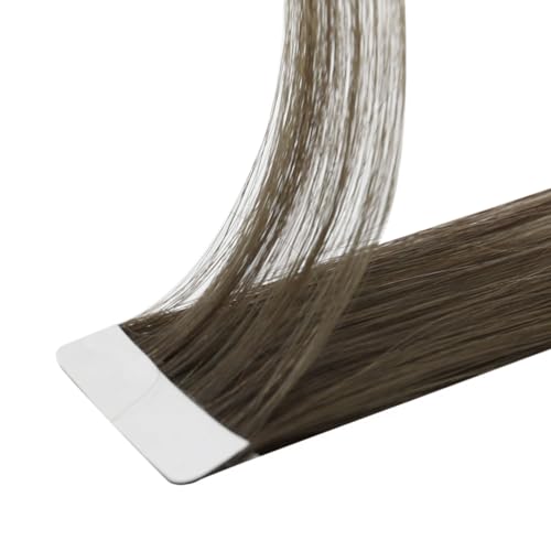 Image of LaaVoo Tape in Hair Extensions Human Hair Invisible Tape in Seamless Injected Hair Extensions Tape on Human Hair Silky Straight Cool Brown to Light Brown 16 Inch 40g 20Pcs
