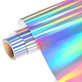 WRAPXPERT Holographic Vinyl,12' x5ft Silver Holographic Permanent Vinyl for Halloween Decorations, Rainbow Silver Adhesvie Roll for Cricut Silhouette Cameo
