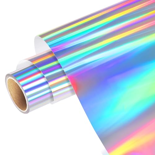 WRAPXPERT Holographic Vinyl 12 x5ft Silver Holographic Permanent Vinyl for Halloween Decorations Rainbow Silver Adhesvie Roll for Cricut Silhouette Cameo