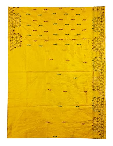 Image of SHRISTI CLOTHINGS Women's Hand Embroidered Cotton Silk Kantha Stitch Saree with Blouse Piece (J420824 YELLOWD92)