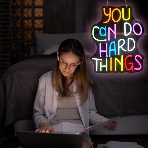 Image of Neon Sign for Wall Decor Led Light Sign Neon Light for Room Party Home Wall Decor USB Powered - You Can Do Hard Things