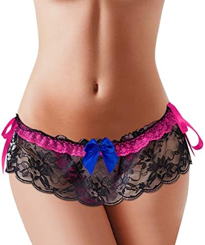 EMAHA G String Thongs for Women Sexy Slutty Stretchy Underwear Lace Embroidery Thong Panty Low Waist T-Back Tangas Hipster Bikini Panties Sheer Kinky Lingerie Naughty for Sex Hot Pink