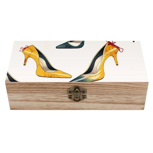EKYOSHCZ Wooden Storage Box Container with Hinged Lid - Decorative Lockable Chest for Keepsakes - Rustic Wood Boxes for Crafts Art Hobbies High Heel Shoes Wooden Gift Box