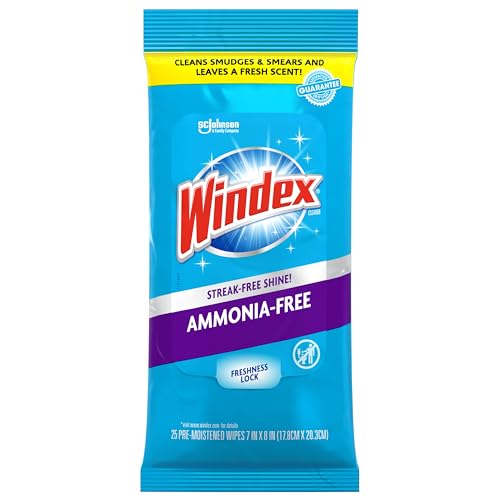 windex wipes glass cleaning ammonia free pre-moistened wipes for cleaning all glass surfaces crystal rain fresh scent 25 count