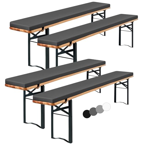 Showgeous 4er-Pack Bierbankauflage Gepolstert für Bierzeltgarnitur Bankauflage 220x25x2cm XL Waschbare Bierbankauflagen Gepolstert Auflage für Biertisch & Partyzeltgarnitur(Anthrazit,Wasserabweisend)