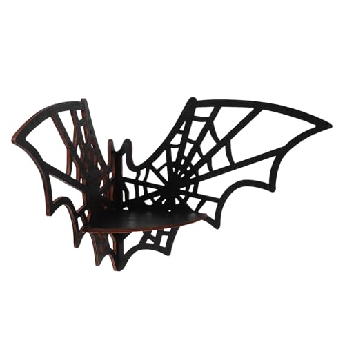 HOMSFOU Estante Flotante de Madera Negro Diseño de Murciélago y Telaraña para Pared, Estante de Esquina Decorativo para Exhibir Plantas y Decoración Interior