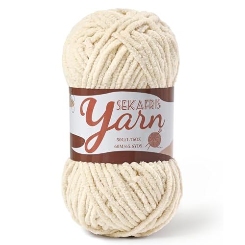 Image of Fluffy Velvet Yarn for Crocheting，Baby Blanket Yarn for Crocheting Soft，50g(65.6yds) Amigurumi Yarns，Plush Chenille Crochet Yarns，Puzzle Yarn for Crochet Weaving Craft(Beige)
