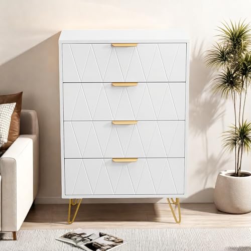 MEXUS Cassettiera, credenza con 4 cassetti, spaziosa e robusta, adatta per soggiorno, camera da letto, camera dei bambini, camera dei giovani e ufficio, 60 x 30 x 90 cm (bianco-4 cassetti)