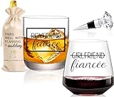 Cyrelwing Engagement Gift Set - 4 Pcs Newly Engaged Gifts for Couple, Bride, Fiance - Party Gifts With Wine Bag and Diamond Wine Stopper