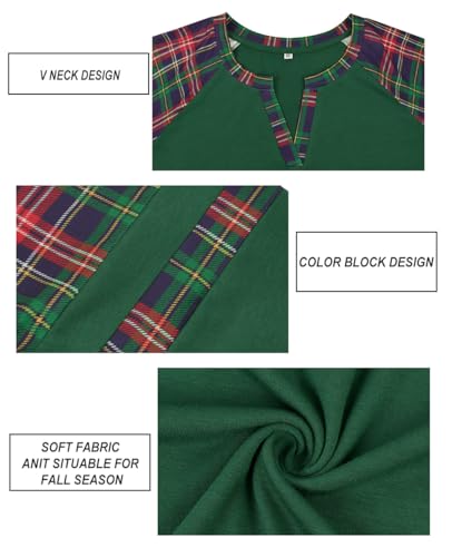 Image of CARCOS Plus Size Tops for Women Long Sleeve Fall Tunic Color Block Camo /Plaid /Leopard /Fall Blouse Crewneck Tshirt XL-5XL
