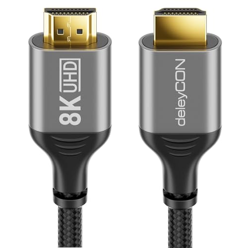 deleyCON 1,5m 8K Cable HDMI 2.1 (48G, ULTRA Alta Velocidad) 8K@60Hz 4K@120Hz 2K@144Hz/165Hz EARC HDCP 2.3/2.2 - Compatible con DTS:X HDR Dinámico Dolby Atmos TV PS5 Xbox Barra de Sonido Monitor