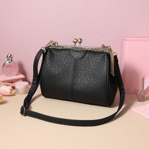 TENDYCOCO Retro Damen Umhängetasche Aus Pu Leder Schwarz 9X9X4 Zoll Vintage Schultertasche Für Alltag Arbeit Freizeit
