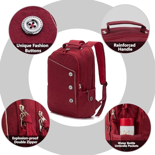 KINGSLONG 15.6 inch Laptop Backpack for Women, Stylish Buttons Decor Daypack Fit 15.6 inch Notebook, Water Resistant Computer Notebook Bag with USB Charging Port for Travel College Work Gifts4