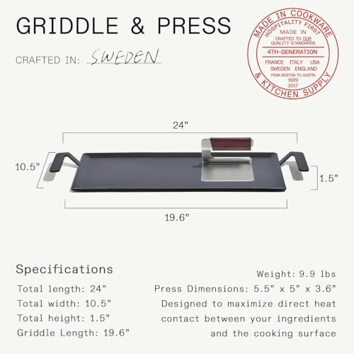 Image of Made In Cookware - Carbon Steel Griddle + Grill Press - Professional Cookware - Crafted in Sweden - Induction Compatible
