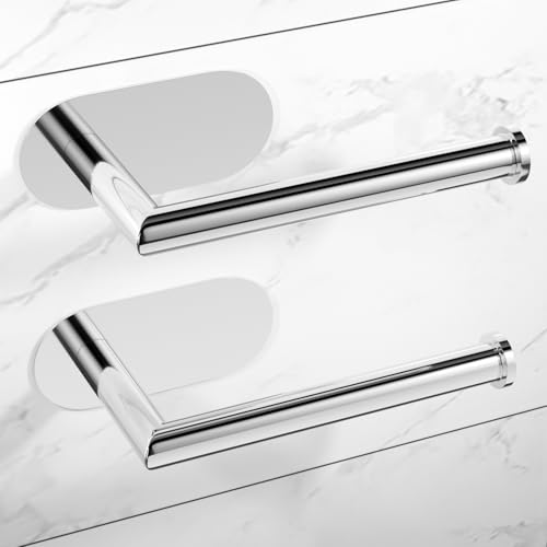 HITSLAM Toilet Roll Holder Self Adhesive 2 Pack Polished Chrome 304 Stainless Steel Stick on Toilet Paper Holder for Bathroom