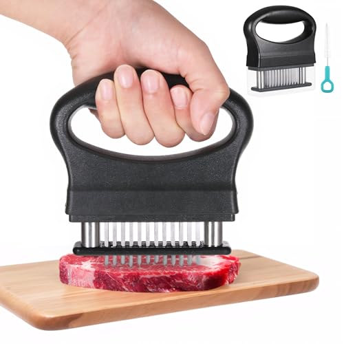 WUISOLQP Steaker Fleischzartmacher, Abnehmbare Steaker für Fleisch mit Reinigungsbürste & 48 Edelstahl Ultra Sharp Nadel Klingen zum Zartmachen von Rind/Huhn/Schwein