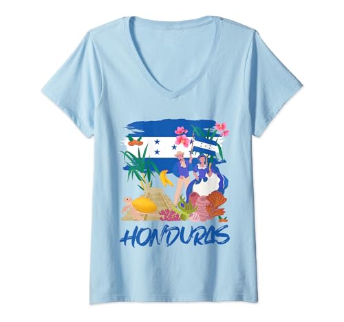 Mujer Ideas de disfraces de Honduras para niños y bandera de Honduras Camiseta Cuello V