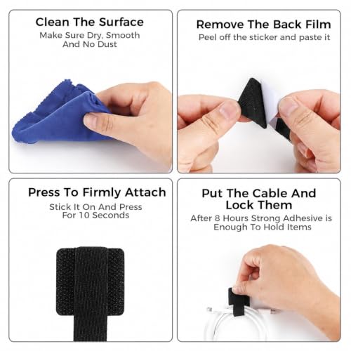 10 Pcs Cable Management Under Desk, Hook and Loop Cable Ties Detachable Cable Straps Heavy Duty Reusable, Black miniatura 4