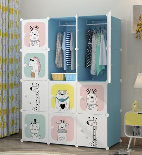 Image of Sunderlook Plastic Wardrobe for Kids Clothes - Collapsible Wardrobe, Easy to Use Anti-Skid & Non-Slip Effective Professional Foldable Plastic Cupboard for Kids, Home (Blue-KTH3, 12 Door)