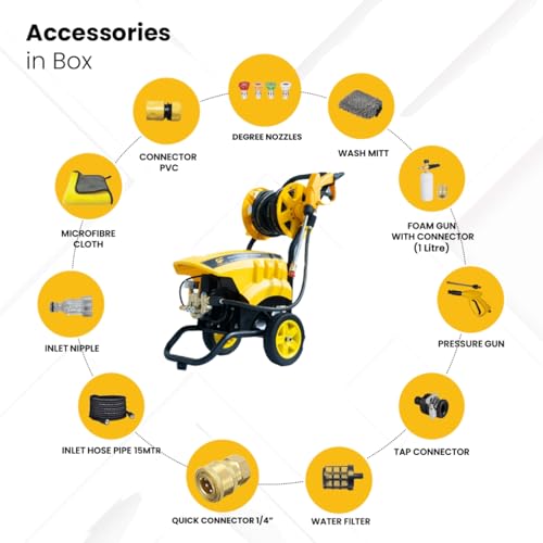 Image of SPEED FLOW High Pressure Washer 2500W, 180 Bar, 12LPM Flow, Adjustable Pressure, Induction Motor, 12M Hose, Foam Bottle, 4 Nozzle Set, Double Wheel Trolley for Car, Bike, Home & Truck Cleaning