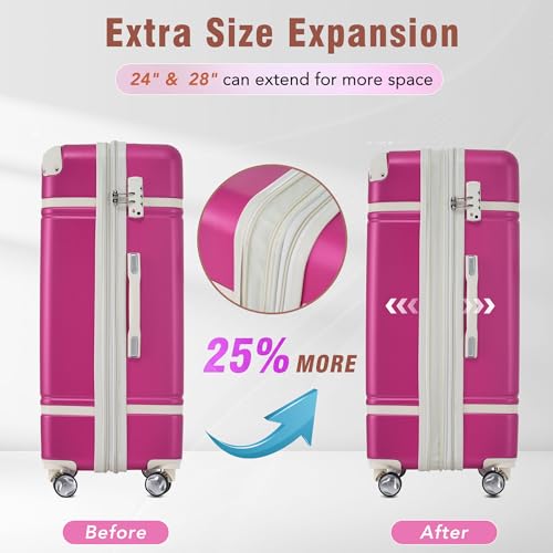 28in Carry on Luggage with Spinner Wheels Lightweight Hardshell Expandable Luggage with TSA Lock Travel Rolling Luggage Suitcase for Men Women Pink3