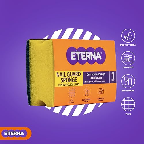 Image of ETERNA Nail Guard Sponge, Non Scratch Nail Saver Kitchen Sponges, Multi-Purpose, Ideal for Washing Dishes and Cleaning Kitchen, Protects Nails and Fingers (13 Units)