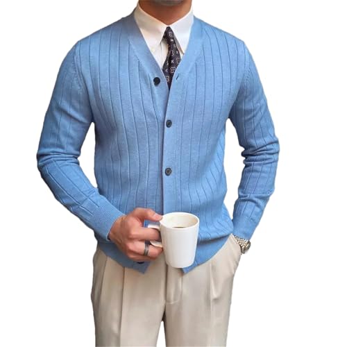 Men's Sweater Ribbed V-Neck Cardigan Sweater Classic Fit Button Long Sleeve Sweaters