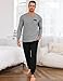 Uniexcosm Schlafanzug Herren Lang Zweiteiler Pyjama Set Herbst Winter Nachtwäsche Rundhals Langarm Oberteil und Pyjamahose Schlafanzüge für Männer B:Grau 3XL