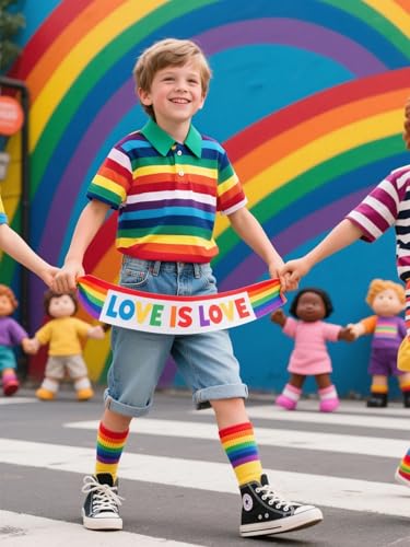 Image of COSLAND Rainbow Boys Striped Polo Shirt Kids Pride Shirt, Rainbow, X-Small