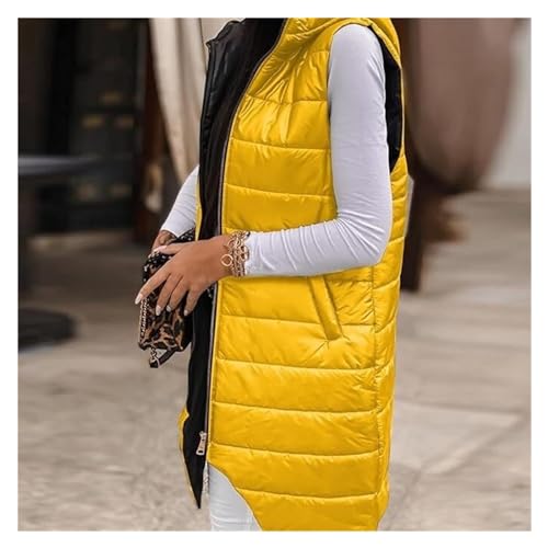 AYGJKIE Colete longo de inverno feminino com zíper gola alta comprimento médio com capuz sem mangas
