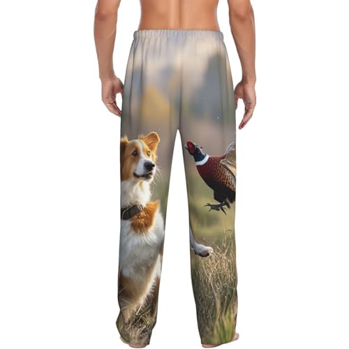 Mens Pajama Pants Soft Comfy Pajama Bottom with Pockets Dog Catching Pheasant Sleep Pant Mens Lounge Pant3