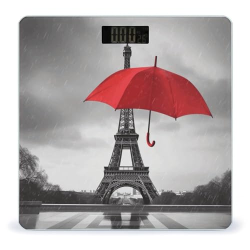 Báscula de baño con diseño Torre Eiffel y paraguas rojo miniatura 1