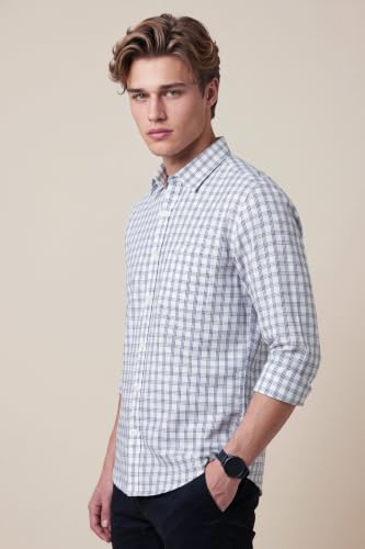 Image of Peter England Men's Slim Fit Full Sleeve Checkered Casual Shirt | 100% Cotton | Premium Twill Weave