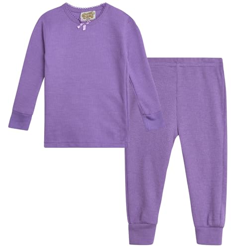 Sweet & Sassy Baby Girls' Thermal Underwear Set - 2 Piece Thermal Knit Top and Bottoms Set for Toddler Baby Girls (12M-4T)