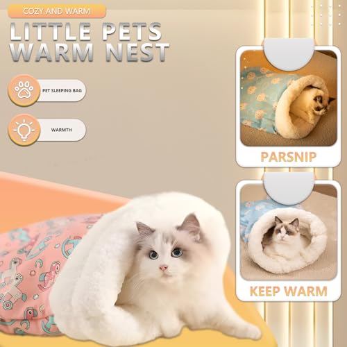 Miocololy Cat Sleeping Bag, Soft Plush Winter Cat Cave Bed Self-Warming Sack for Indoor Cats Small Dogs (Yellow) - Thumbnail 3