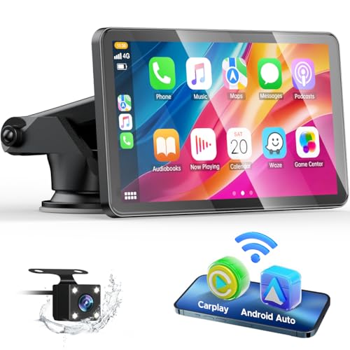 HOTPEAK Wireless Car Stereo for Apple Carplay with Rear Camera 7 Portable Touch Screen Android Auto for Cars Car Radio Receiver with Bluetooth FM AUX Voice Assistant Map Navigation