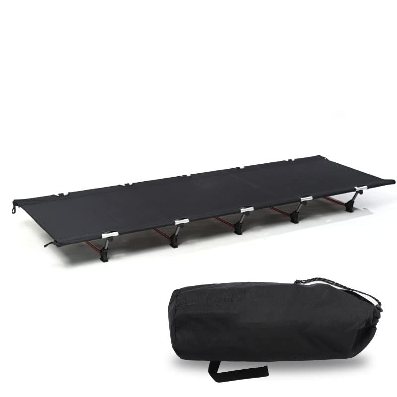 THE WHITE SHOP Camping Cot Folding Bed Lightweight Aluminum Poles Compact Portable Camp Bed Easy to Build Resilient Camping Bed for Tents, Office, Outdoor Hiking, Trips, Beach - Black/(195*65*15cn)