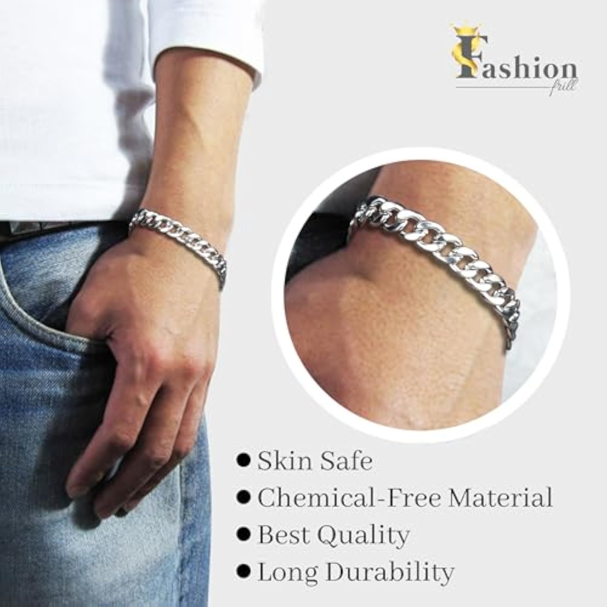 Stylish Silver Plated Stainless Steel Chain Bracelet for Men