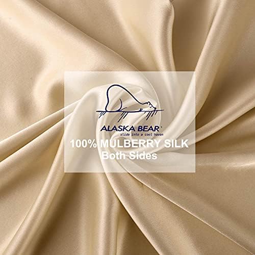 ALASKA BEAR Silk Pillowcase for Beauty Sleep Pure Genuine 22 Momme Mulberry Silk Crepe Pillow Case Cover for Hair and Face Skin Health Standard Size (1pc, w/ Luxury Gift Box)