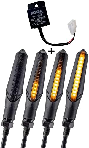 Simda Pro Led Motorrad Blinker E Mark mit Relais Laufeffekt Roller Lauflicht Sequentiell Schwarz Universal Quad ATV Lauflichtblinker Super Optik und Schön Hell Wasserprüf IP67 E Pr