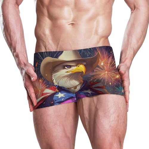 July 4th American Flag Bald Eagle Mens Swim Trunk Swimwear Swim Brief Square Leg Board Short S S04072432