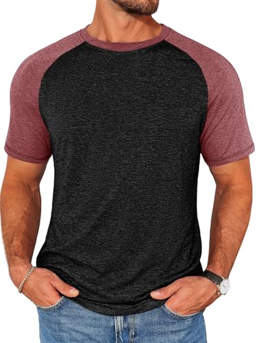 Image of Runcati Mens Casual Slim Fit T Shirts Raglan Short Sleeve Crewneck Baseball Tees Color Block Workout Fashion Shirt