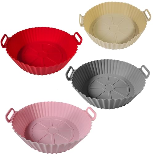 4 forros de silicona para freidora de aire, bandejas redondas antiadherentes con asas, aptas para lavavajillas, se adaptan a múltiples freidoras de aire