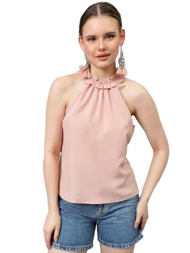 Image of KOTTY Women's Casual Sleeveless Solid Pink Top