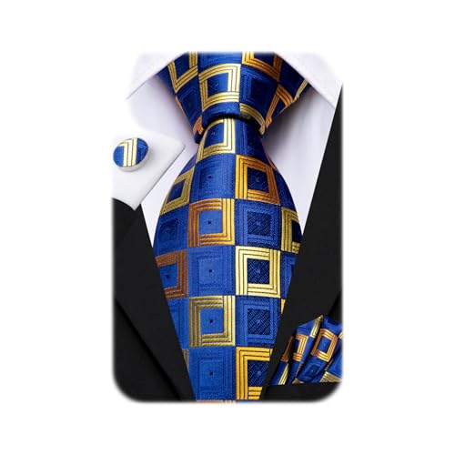 Image of Dubulle Mens Paisley Floral Silk Tie for Men Striped Necktie and Pocket Square Cufflinks Set Wedding Business