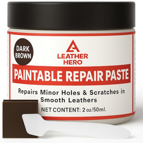 Dark Brown Leather Filler for Filling or Repairing Holes, Tears, Cracks, Scratches in Leather Car Seats, Furniture, Shoes – Flexible with Applicator (100mL)