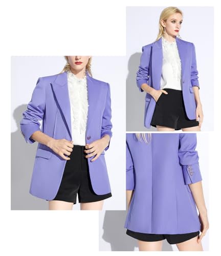 Kromoc Women's Suit Jacket Business Peak Lapel One Button Blazer Meeting Interviews4