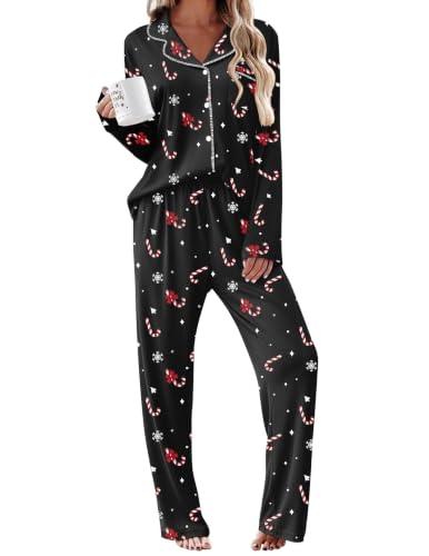 Ekouaer Womens Pajama Sets 2 Piece Long Sleeve Sleepwear Soft Button Up Pjs