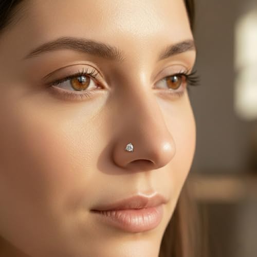 Image of Sparkles Lab Grown Diamond 0.03 Carat - 0.50 Carat Round Shape Solitaire Diamond Nose Pin for Women | 14K Gold IGI Certified FG VS Quality