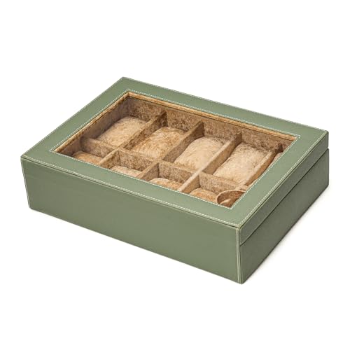 Image of NAAZS Premium Green Leather Watch Organizer Box - 10 Slot Display Case with Velvet Cushions & Transparent Lid for Men's Wrist Watches, Jewelry Storage Gift Box for Men & Women, Travel & Home Use